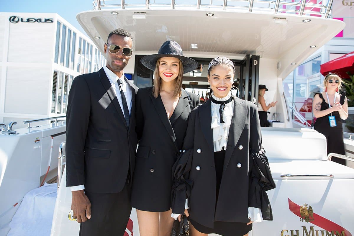 E News and Shanina Shaik aboard the Maritimo S59