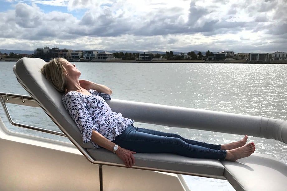 Relaxing aboard the Maritimo M59
