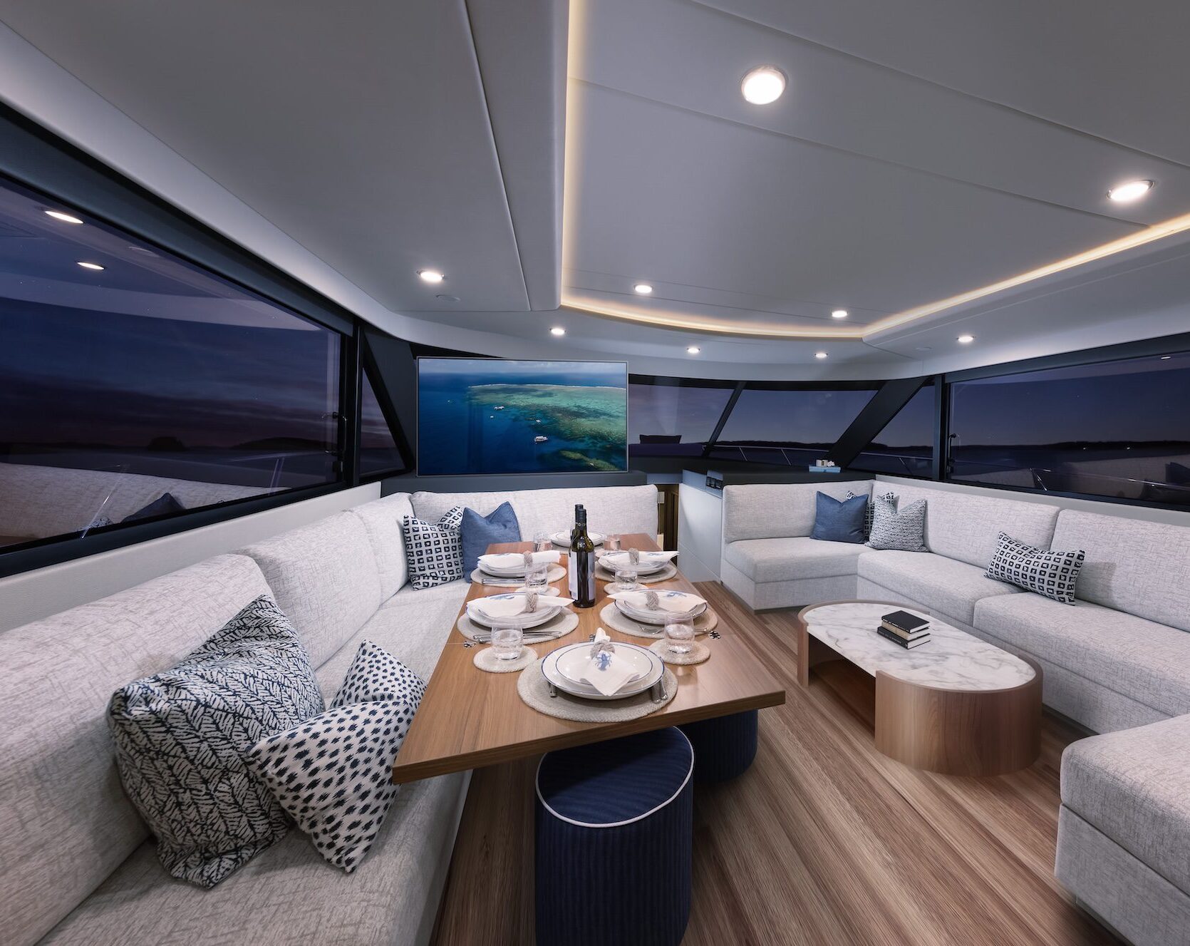 The Grand Saloon: Your Oceanfront Sanctuary on a Maritimo Yacht